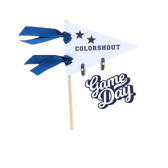 E203- Game Day: Pennant Pair- Team Color Huggie Hoops + Star Stud Earrings on Pennant Flag