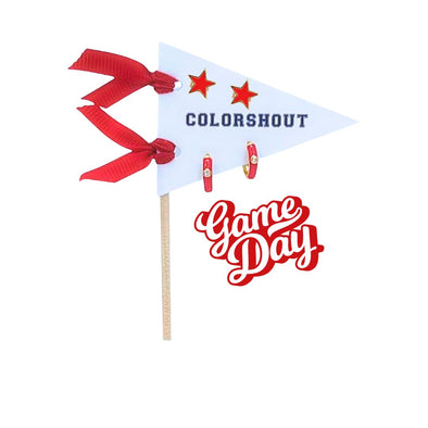 E203- Game Day: Pennant Pair- Team Color Huggie Hoops + Star Stud Earrings on Pennant Flag