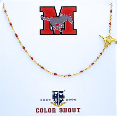 Custom Highschool: Mustang Red Enamel Bead Necklace