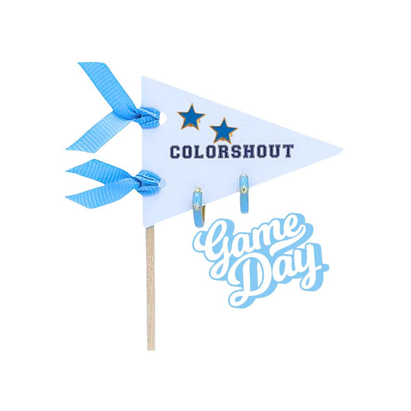 E203- Game Day: Pennant Pair- Team Color Huggie Hoops + Star Stud Earrings on Pennant Flag