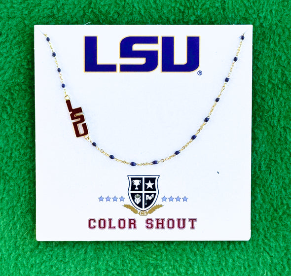 N201 LSU-The LSU Side Set Logo on Enamel Bead Necklace