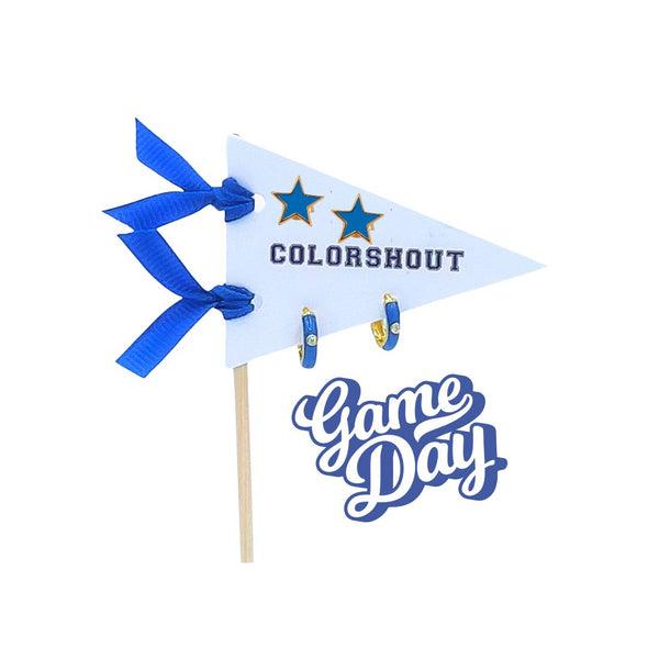 E203- Game Day: Pennant Pair- Team Color Huggie Hoops + Star Stud Earrings on Pennant Flag