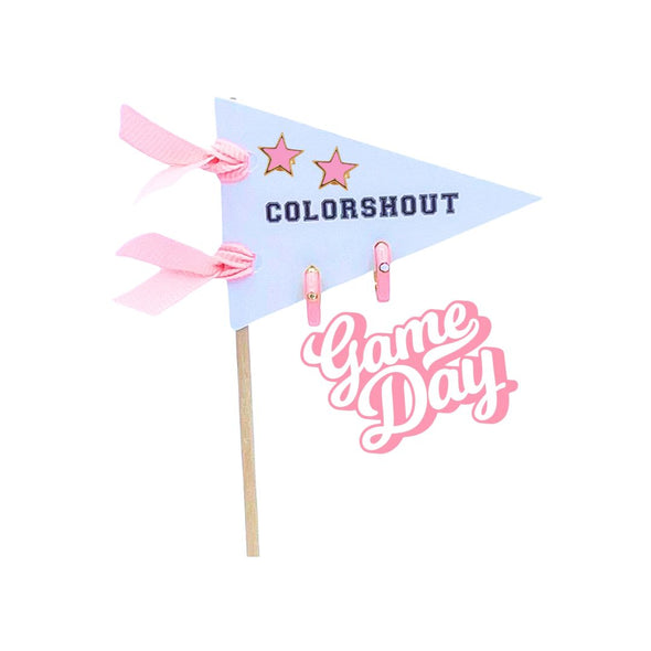 E203- Game Day: Pennant Pair- Team Color Huggie Hoops + Star Stud Earrings on Pennant Flag