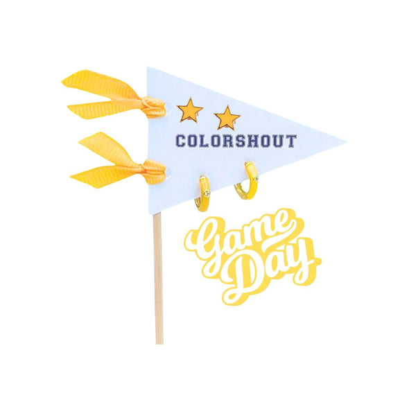 E203- Game Day: Pennant Pair- Team Color Huggie Hoops + Star Stud Earrings on Pennant Flag