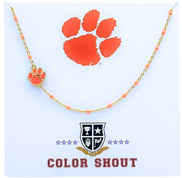 N201 CLE - Side Set Clemson Orange Enamel Bead Necklace