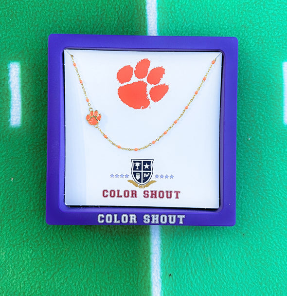 N201 CLE - Side Set Clemson Orange Enamel Bead Necklace