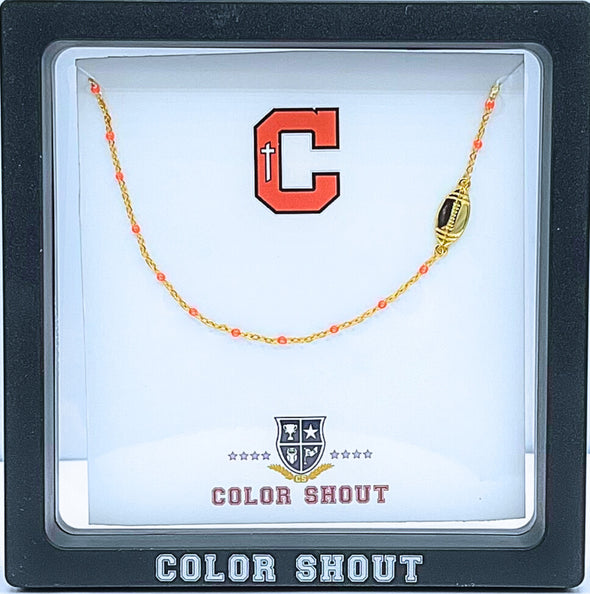 Custom Highschool: Side Set Football on Enamel Bead Necklace