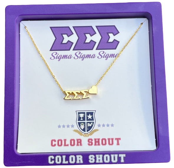 N202-I Love My Sorority: Greek Letters Heart Necklace