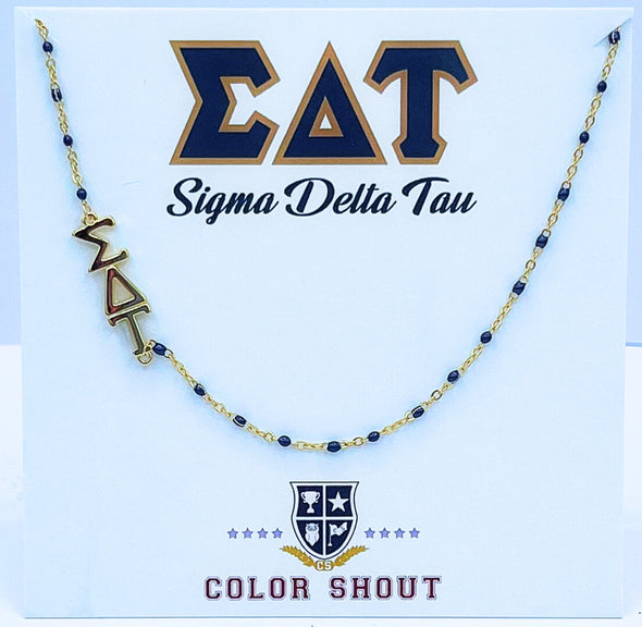 N201 SDT-Sigma Delta Tau Necklace: Side Set ΣΔT Enamel Bead Necklace