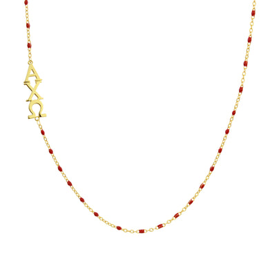 N201 AXO- The Alpha Chi Omega Necklace: Side Set ΑΧΩ Enamel Bead Necklace