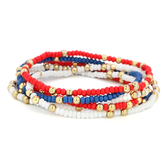 B201 SMU-SMU Colors Stack: Set of 6 Beaded Stretch Bracelets