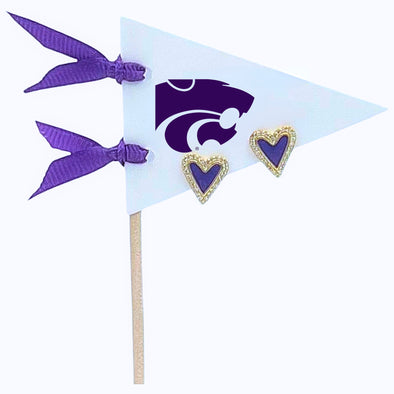 Love Kansas State: Bright Color Heart Studs on Logo Pennant Flag