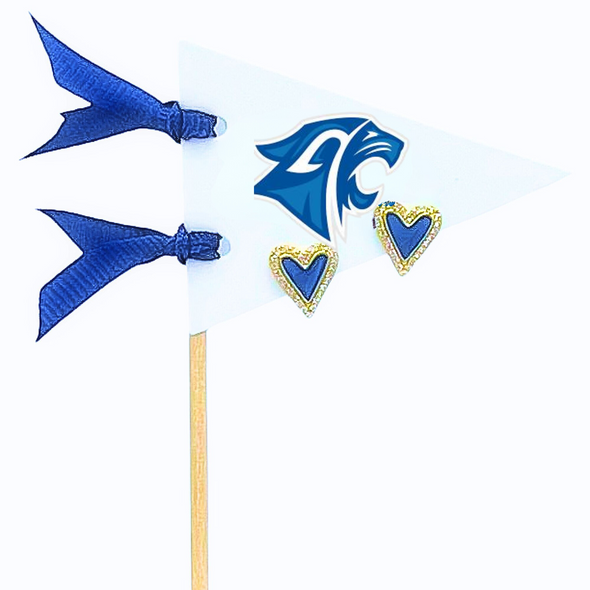 Love my School: Bright Color Heart Studs on Logo Pennant Flag (Custom)