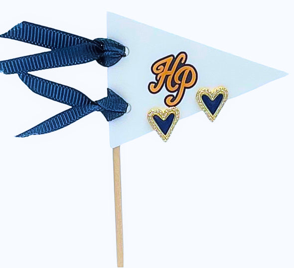 Love my School: Bright Color Heart Studs on Logo Pennant Flag (Custom)