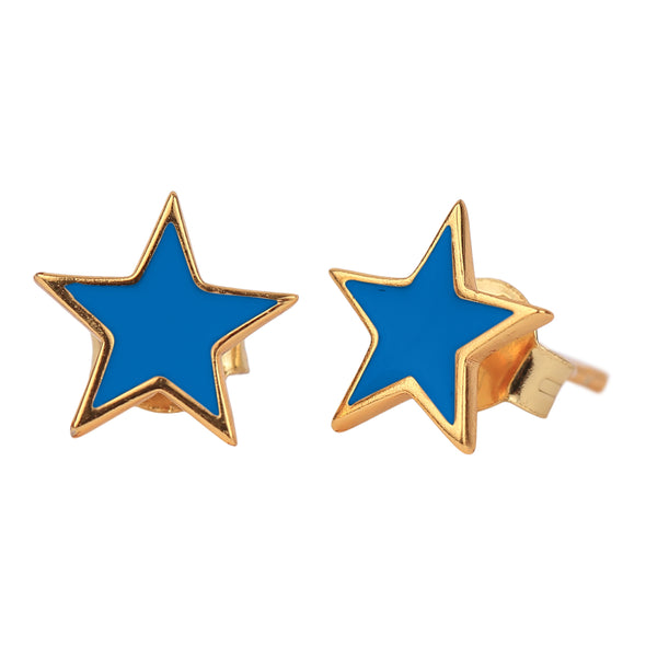 E203- Game Day: Pennant Pair- Team Color Huggie Hoops + Star Stud Earrings on Pennant Flag