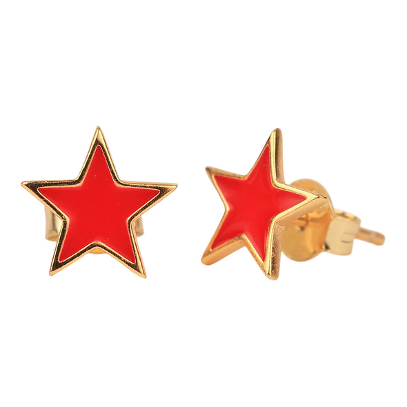 E203- Game Day: Pennant Pair- Team Color Huggie Hoops + Star Stud Earrings on Pennant Flag