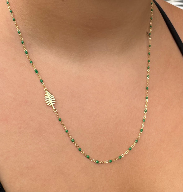 N201 DAR-The Dartmouth Necklace: Side Set Lone Pine Enamel Bead Necklace