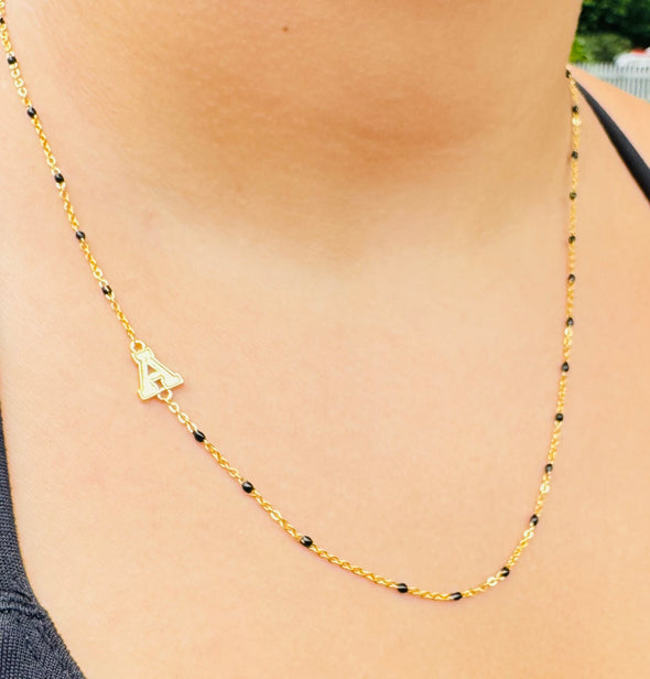 N201 ASU-The App State Necklace: Side Set Appalachian State Logo with Enamel Bead Necklace