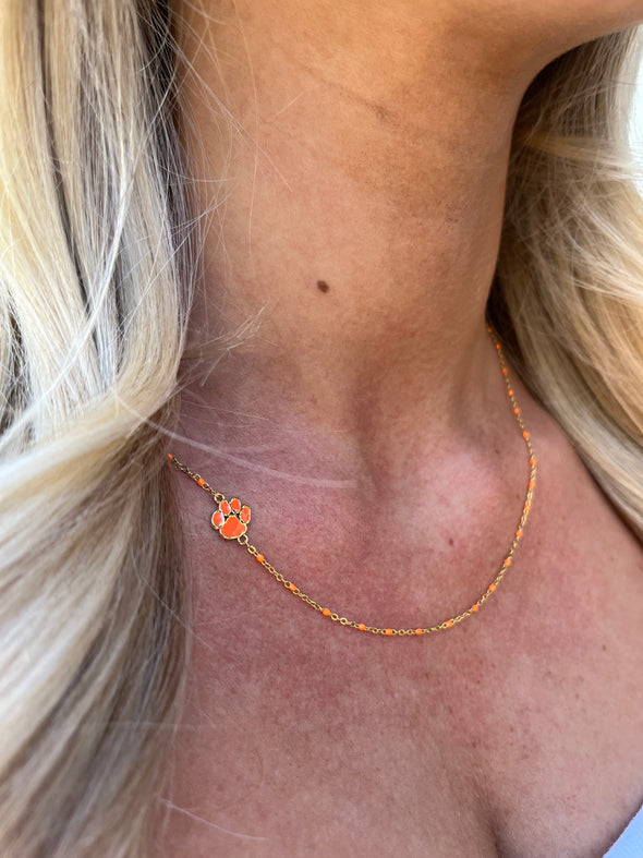 N201 CLE - Side Set Clemson Orange Enamel Bead Necklace