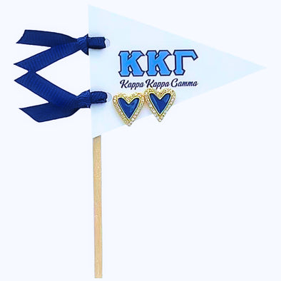 E205-I Love my Sorority: Kappa Kappa Gamma Bright Color Heart Studs on Greek Letter Pennant Flag