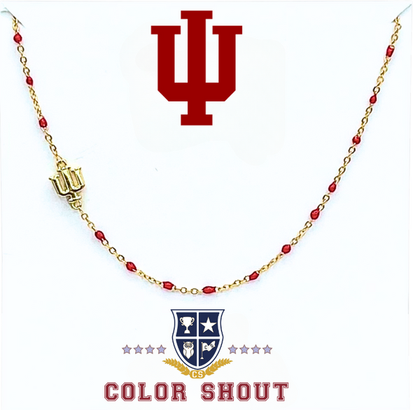 N201 IN-The Indiana University Necklace: Side Set Trident Logo on Enamel Bead Necklace