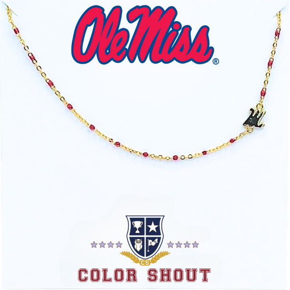 N201 OM - The Ole Miss Side Set with Enamel Bead Necklace