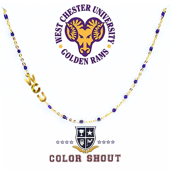 The College Logo Necklace: Side Set Logo on Enamel Bead Necklace