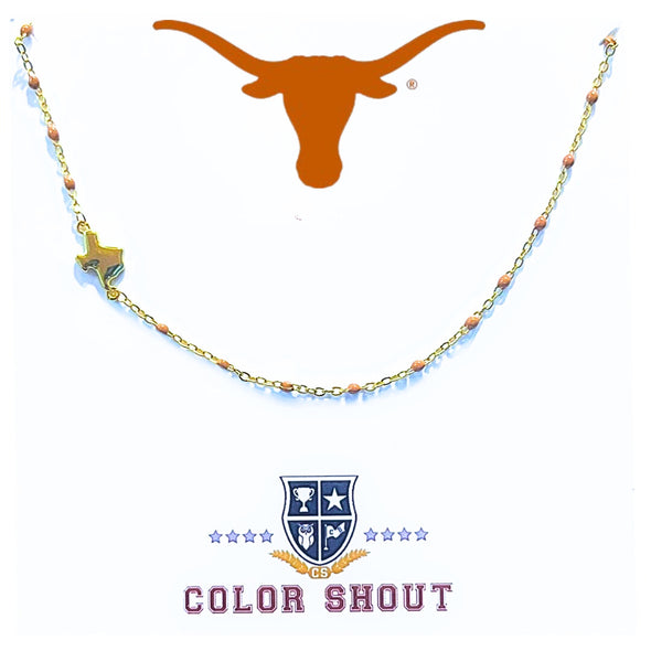 N204 TX-The University of Texas Side Set 'Texas' Logo on Enamel Bead Necklace