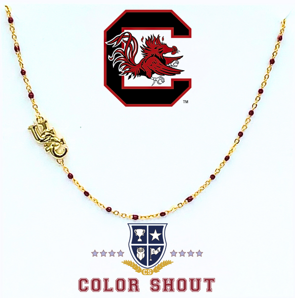 N201 USC-The South Carolina Necklace: Side Set USC Logo on Enamel Bead Necklace