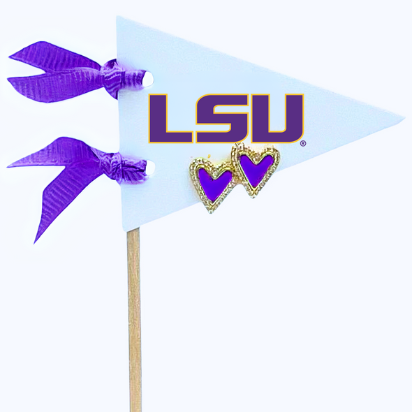 E205-LSU LSU Purple Heart Studs on Pennant Flag