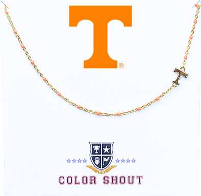 N201 TN-The University of Tennessee Logo Necklace: Side Set Tennessee Vols Logo on Enamel Bead Necklace