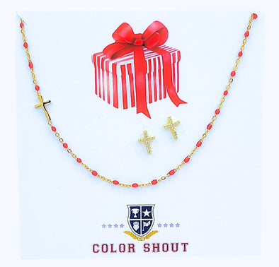 Holiday Happies: Cross Side Set Enamel Necklace and Cross Stud Earring