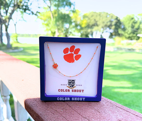 N201 CLE - Side Set Clemson Orange Enamel Bead Necklace