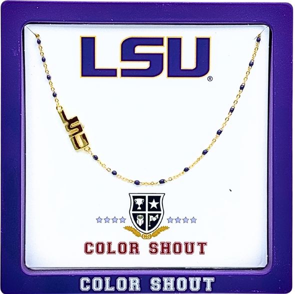 N201 LSU-The LSU Side Set Logo on Enamel Bead Necklace