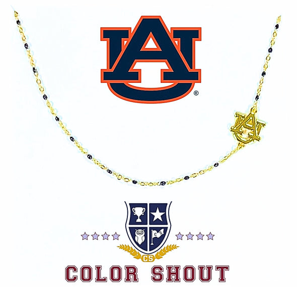 N201 AUB-The Auburn Logo Necklace: Side Set Logo on Enamel Bead Necklace