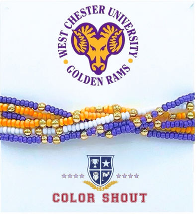 B201 WCU-West CHester University Colors Stack: Set of 6 Beaded Stretch Bracelets